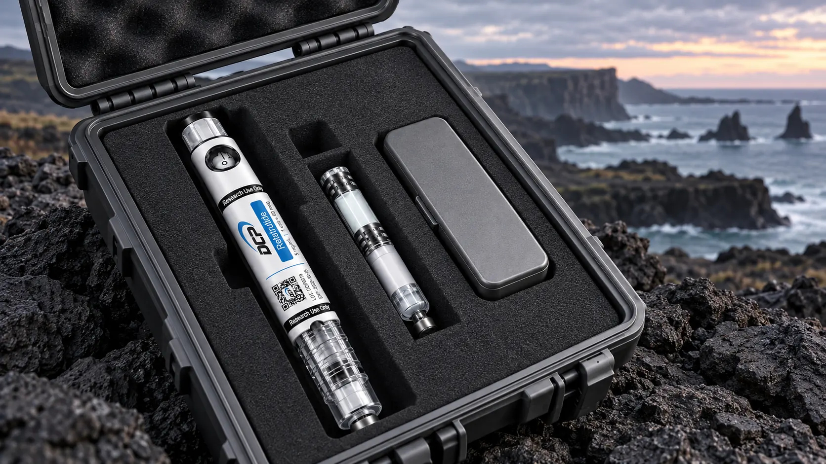 Dual Chamber Peptides — Fiktiv redaktionell scen; inte råd om utomhusförvaring eller ett validerat fraktsystem.